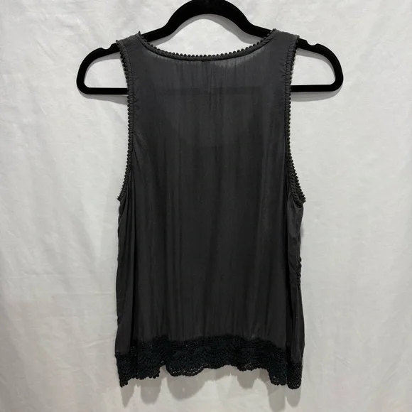 Blue Sky Crochet Trim Tank Top Small Boho Festival Sleeveless Blouse Lace Artsy - Picture 7 of 13
